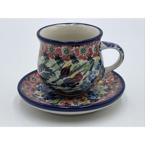 Polish Pottery UNIK AT-2932 H.K-39 Bell Shaped Demitasse Tea Cup Saucer Set